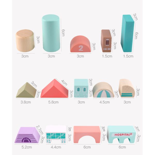 2700g Beech Wooden City Building Blocks 115pcs Wooden Bricks Toys