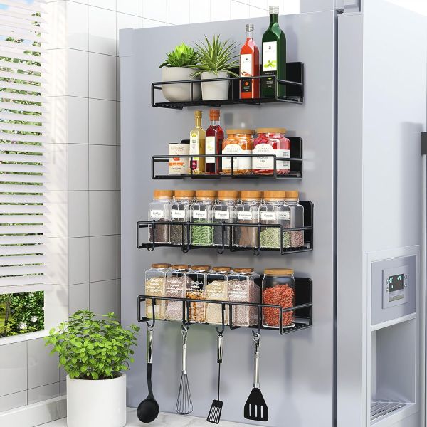 Super Space-Saving Magnetic Spice Rack for Refrigerator Strong Magnet Metal Material