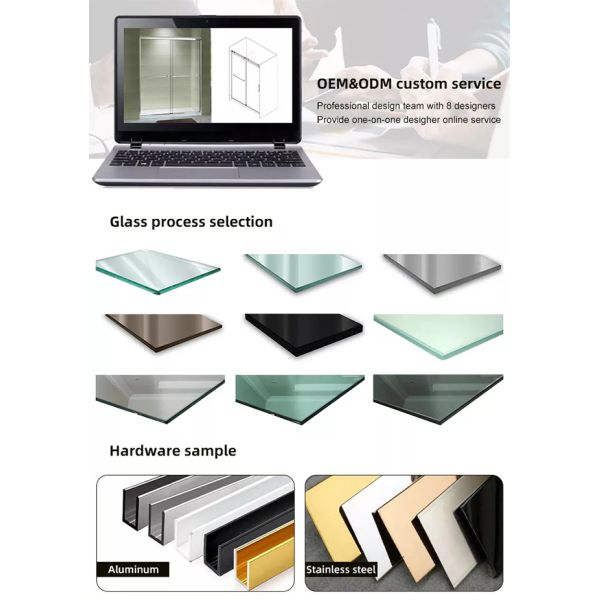 OEM Frameless Shower Wet Room with 2 Panel Sliding Shower Door