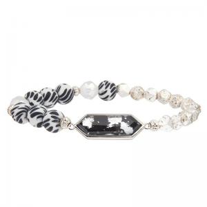 China Sliver Plated Hematite Beads Bracelets With Silver Foil Crystal Charm on sale