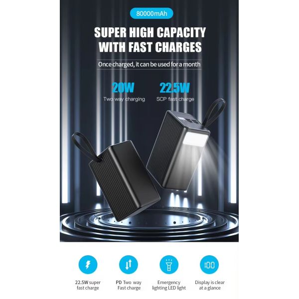 Large Capacity Power Bank Outdoor Fast Charging Station Power Bank 80000mah Power Bank