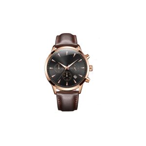 Cheap 316L Stainless Steel Chronograph Watch Quartz Movt Black Leather Strap wholesale