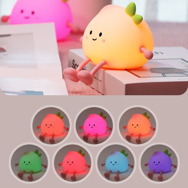 Cute Peach Night Light For Kids Soft Silicone Sleep Light With USB Rechargeable Touch Sensor Nightlights For Kids Room