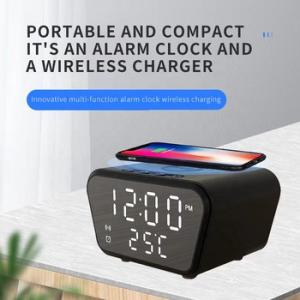 China Black Wireless Phone Charger With Alarm Clock , Qi Charger Clock For Airpods on sale
