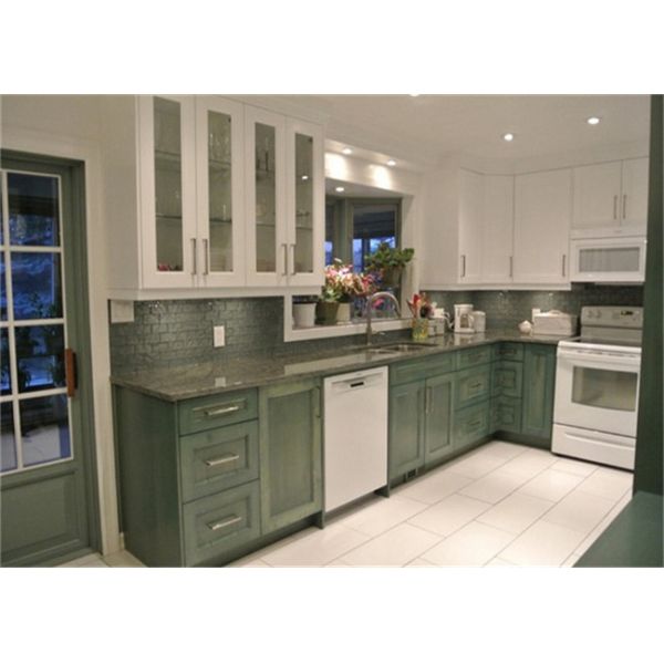 Red / Black Solid Wood Kitchen Cabinets With American Standard Sink And Faucet