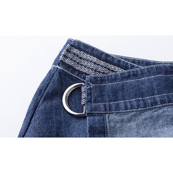 Indigo Denim Ladies Skirt Dress Beltd High Waist Knee Length Skirt Wide Hem