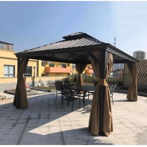Aluminum Hardtop Gazebo, Pergola With Mesh Netting, Backyard, Garden, Black