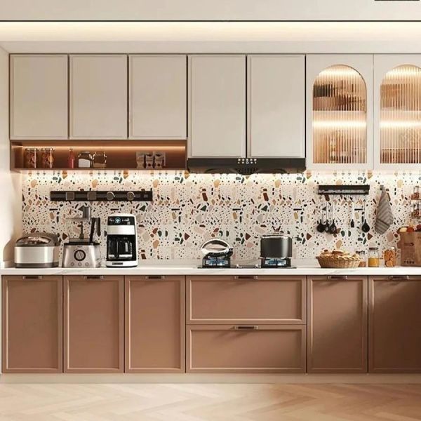 Antique Frame-line Door Panel Solid Wood Veneer Kitchen Cabinet For Project Builder