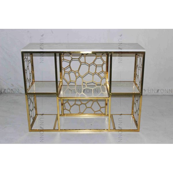 Hollow Out Pattern Carving Design Storage Cabinets Marble Gold Plated Shelving