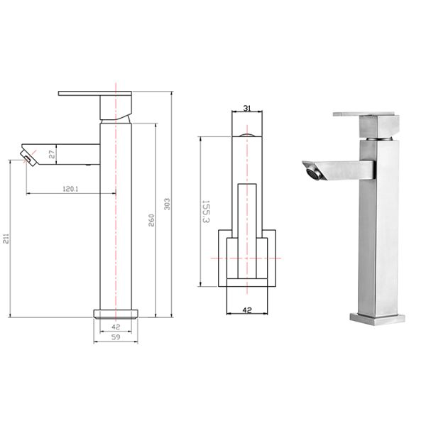 Stainless Steel Bathroom wash basin Mixer faucet Modern style Deck Mounted