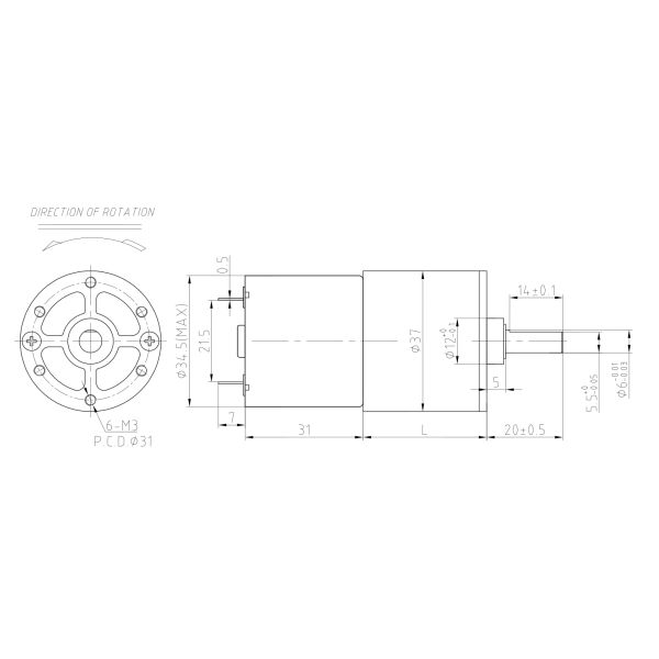 Micro 200 Rpm Brushed DC Spur Gear Motor OD37mm 6V High Torque Low Rpm