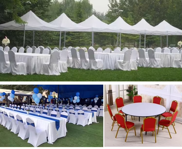 Close-up view of stackable metal chair design