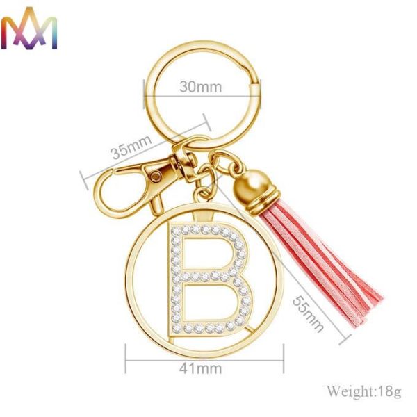 18g A-Z Alphabet Pink Tassel Personalized Stainless Steel Keychains