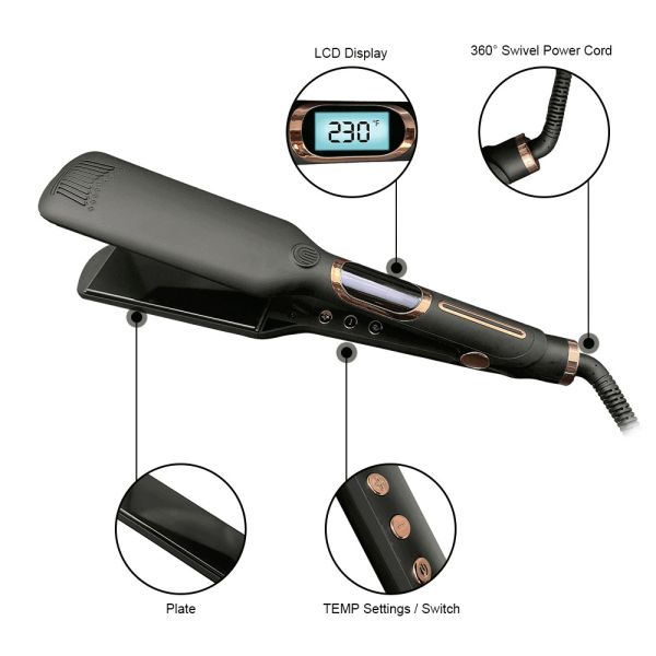 2 in 1 Hair Straightening With Ceramic LCD Adjustable Temperature Flat Iron