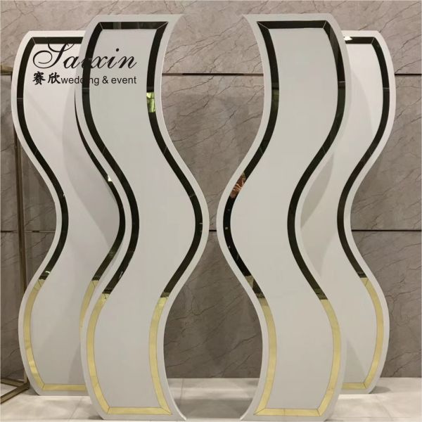 Unique new wedding furniture white acrylic stand with gold design white background wedding hall decoratios