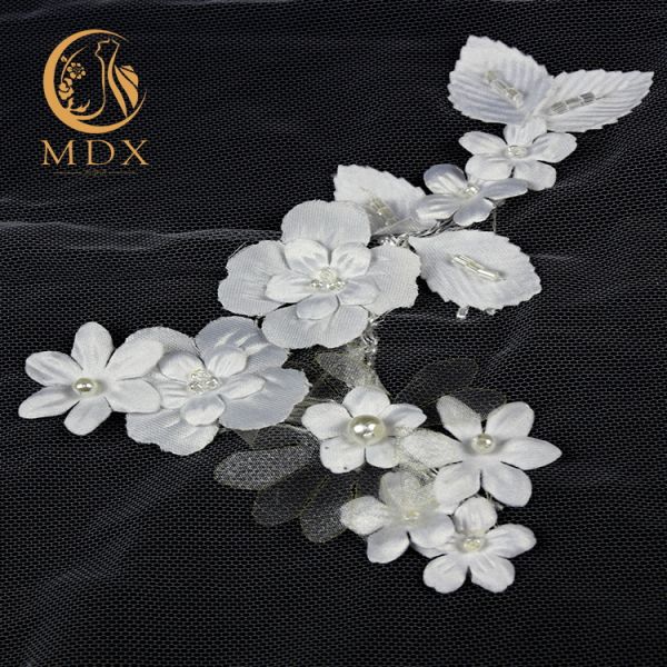 Bridal Wedding Tulle Lace Trim 25cm With 3D Flower Decoration with Beads