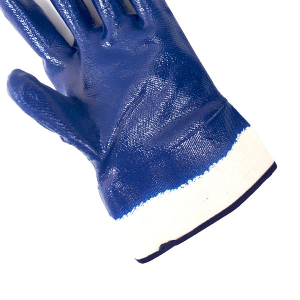 Full Coating Chemical Resistant Gloves , Durable Blue Nitrile Coated Safety Gloves
