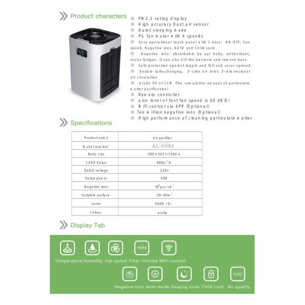 800m3/h Medic Therapeutics Air Purifier WIFI Double Sided