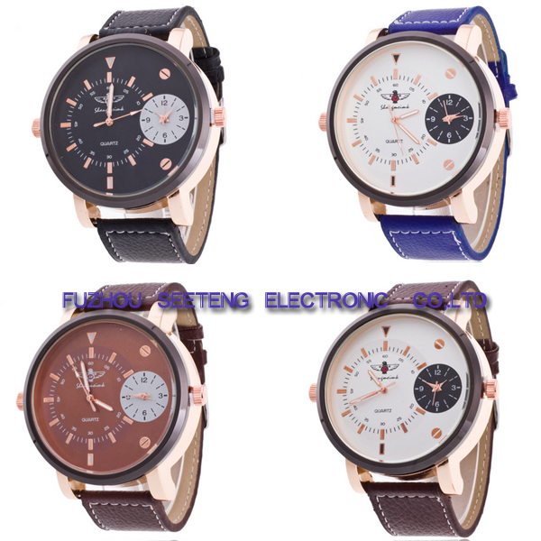PU leather strap for men watch with double movements colorful band