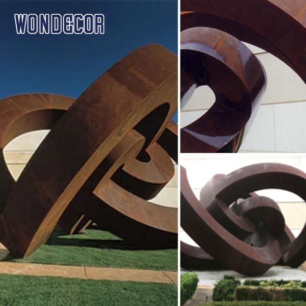 Modern large outdoor abstract geometric circular weather resistant steel sculpture