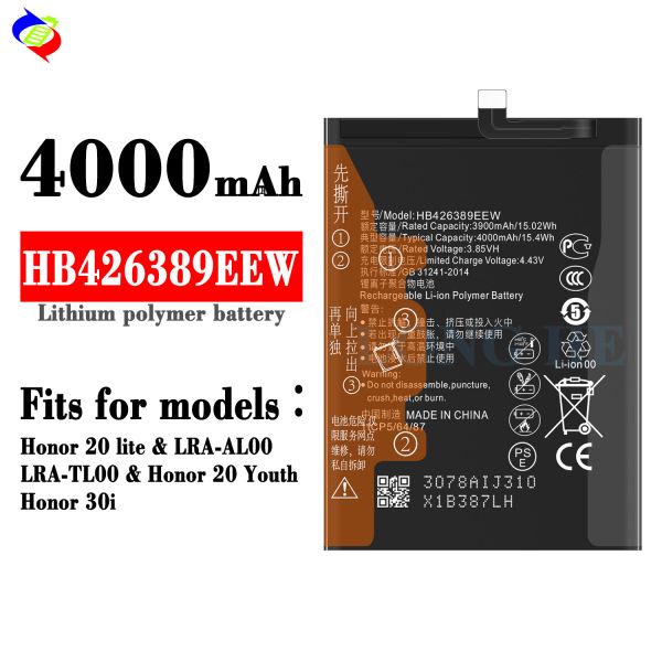 Black Li-ion Polymer Battery HB426389EEW for Huawei Honor 20 Lite Honor 20 Youth LRA AL00 4000mAh 3.85V