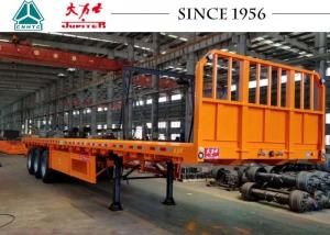 Cheap 3 Axle Flatbed Trailer With Front Side Wall , Flatbed Car Trailer Long Life wholesale