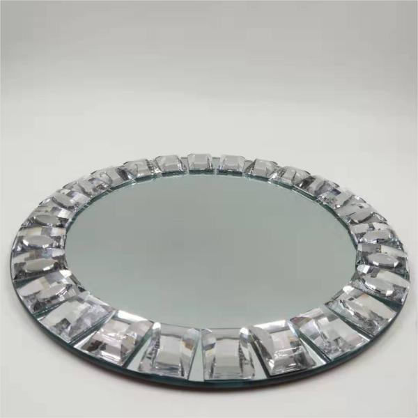 Gold Rim Mirror Charger Plate For Wedding Event Diamond Rhinestones 15 Inch
