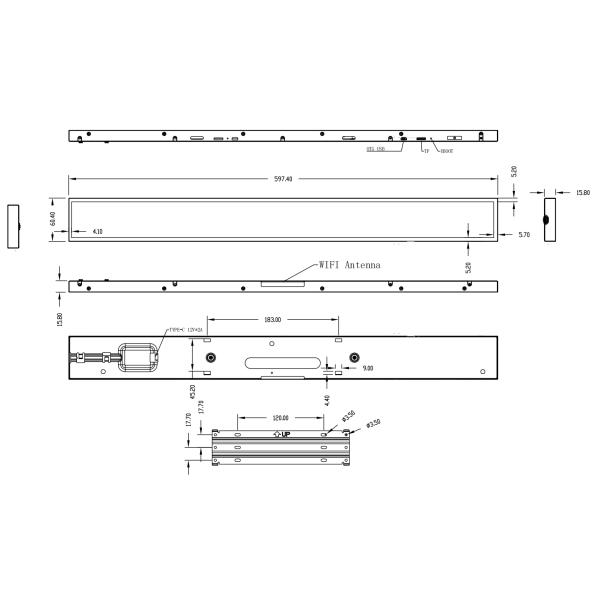 Full Metal Shell 23.1inch Shelf Edge Lcd Screen 600mm Indoor Application