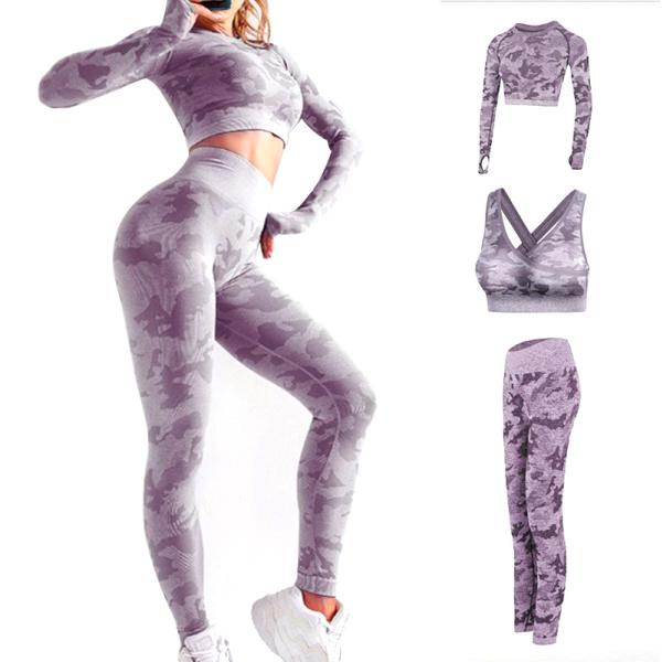 Long Sleeve Women Gym Leggings Plaid Pattern Womens 2 Piece Yoga Set