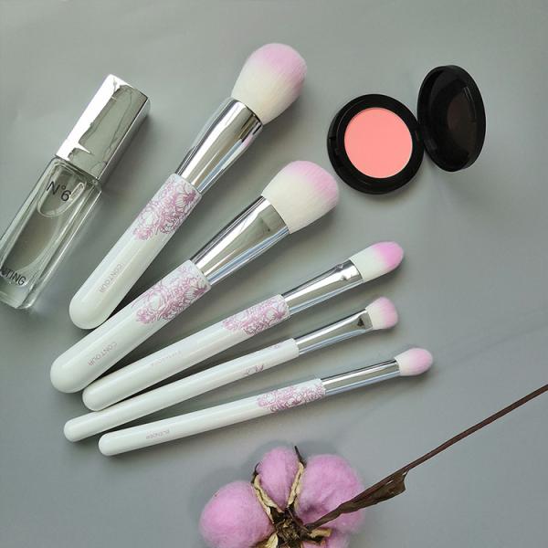 Custom Logo Travel Cosmetic Brush Set 5 Pieces Pink Flower Patterned
