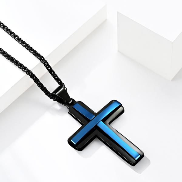 Gold Lord's Prayer Pendant Cross Necklace in Stainless Steel in 3 Colors for Men and Women