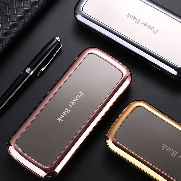 LED light Gold Mirror 10000mAh 18650 Battery Power Bank Portable Mirror Phone Charger