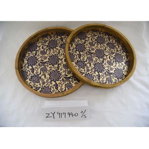 China Retro Metal Printed Entryway Table Wooden Food Tray on sale