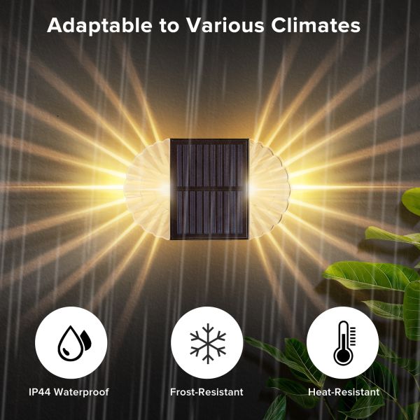 Double-sided luminous solar wall lamp ,2000K warm yellow light effect ,8-10 hour battery life ,IP44 waterproof staircase handrail light