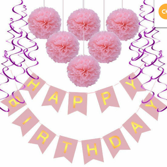 Paper Ball Bunting Set Wedding Party This set includes: A set of pink happy birthday fish tail flag