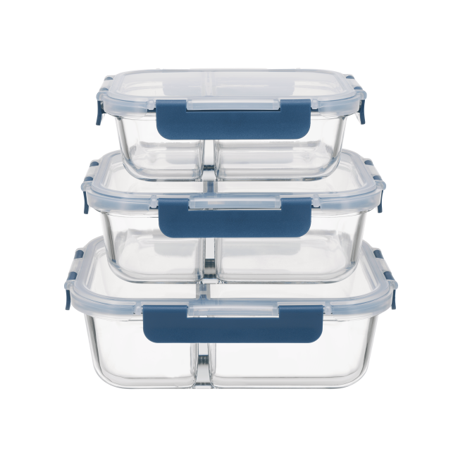 Cheap Divided Glass Food Container with Cool Lock PP Lid wholesale