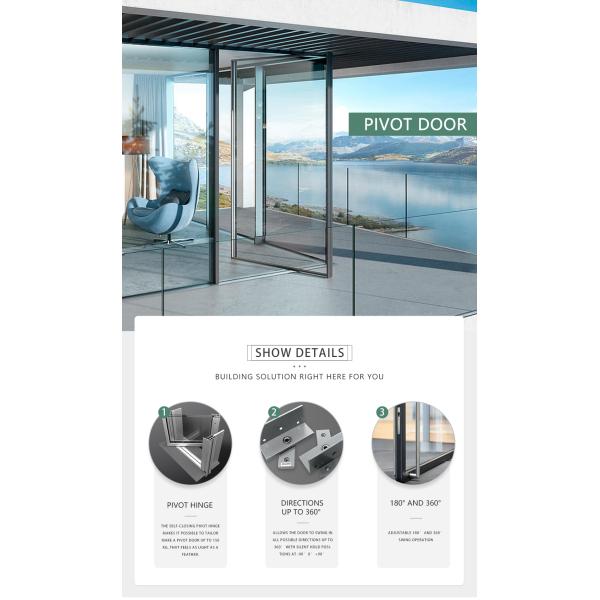 Waterproof Exterior Aluminum Glass Doors Sound insulation 2.0mm Frameless Aluminium Doors