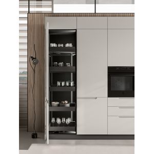 Modern Sleek PET Kitchen Cabinets Wood Veneer Customized