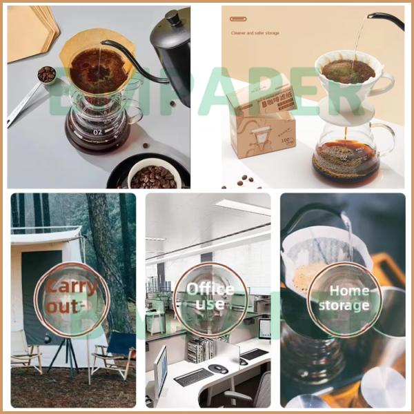 50gsm White and Brown Coffee Filter Paper For Drip Coffeemaker Tasteless 