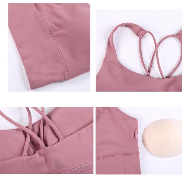 Womens Nude Shock Absorber Padded Sports Bra Nylon Breathable Double Shoulder