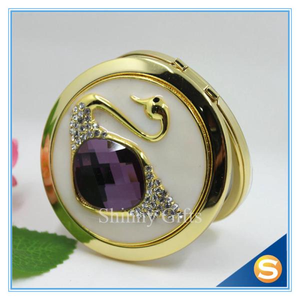 Shinny Gifts Elegant Swan Design Rhinestone Mirror Compact Mirror For Wedding Souvenir
