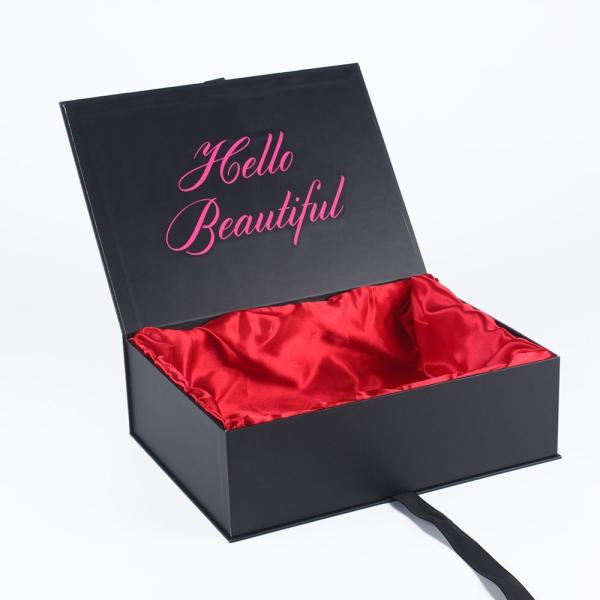 Customized Luxury Cardboard Paper Wig Hair Extension Magnetic Folding Packaging Boxes Premium Ribbon Art Packing Box with Sponge Lining