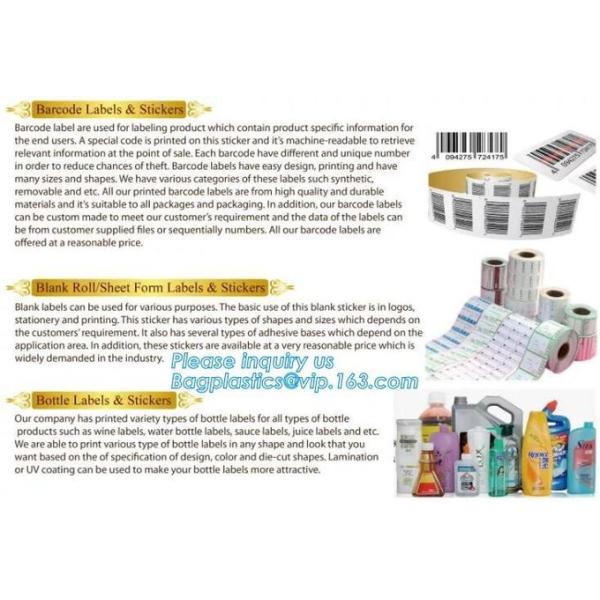 Barcode Stickers Blank Roll Sheet Form Bottle Labels Stickers / Simili Woodfree Stickers