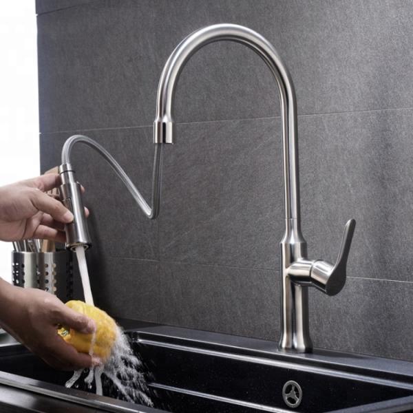 1.5MPa 35mm Ceramic Cartridge High Arc Pull Out Spray Spring Kitchen Tap Faucet