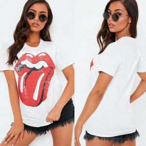 Cheap White Rolling Stones Licked Graphic T Shirt Women Clothing wholesale