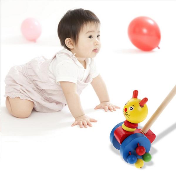 Kids Wooden Cartoon Animals Trolley Car Wood Pushing Toy Random Color