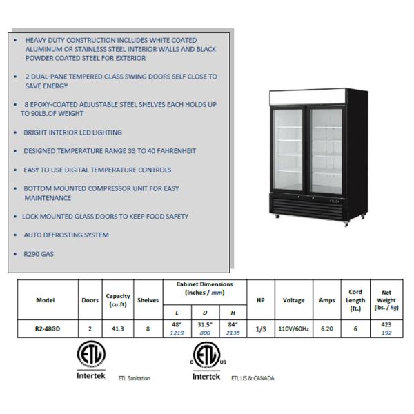 6.2A Glass Door Commercial Freezer R290 GAS Merchandising Refrigerator