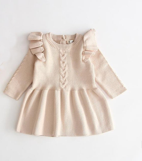 Toddler Girls Knitted Sweater Boutique Princess Dress Pink Mini Dresses For Autumn Winter