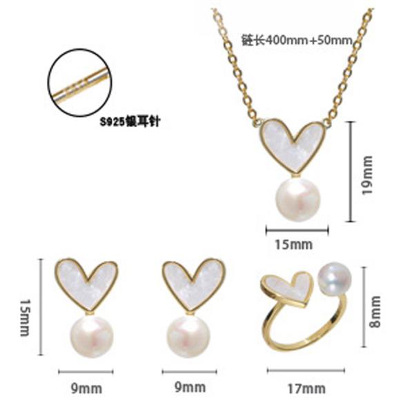 Natural Pearl Shell Chokers Necklace Heart Shape 925 Sterling Silver Necklace Shell Earring Ring Jewelry for Women Gift