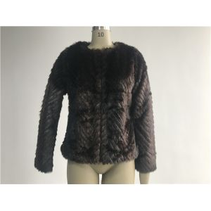 Cheap Warm Womens Brown Faux Fur Jacket , Collarless Chubby Short Coat TWS019919 wholesale